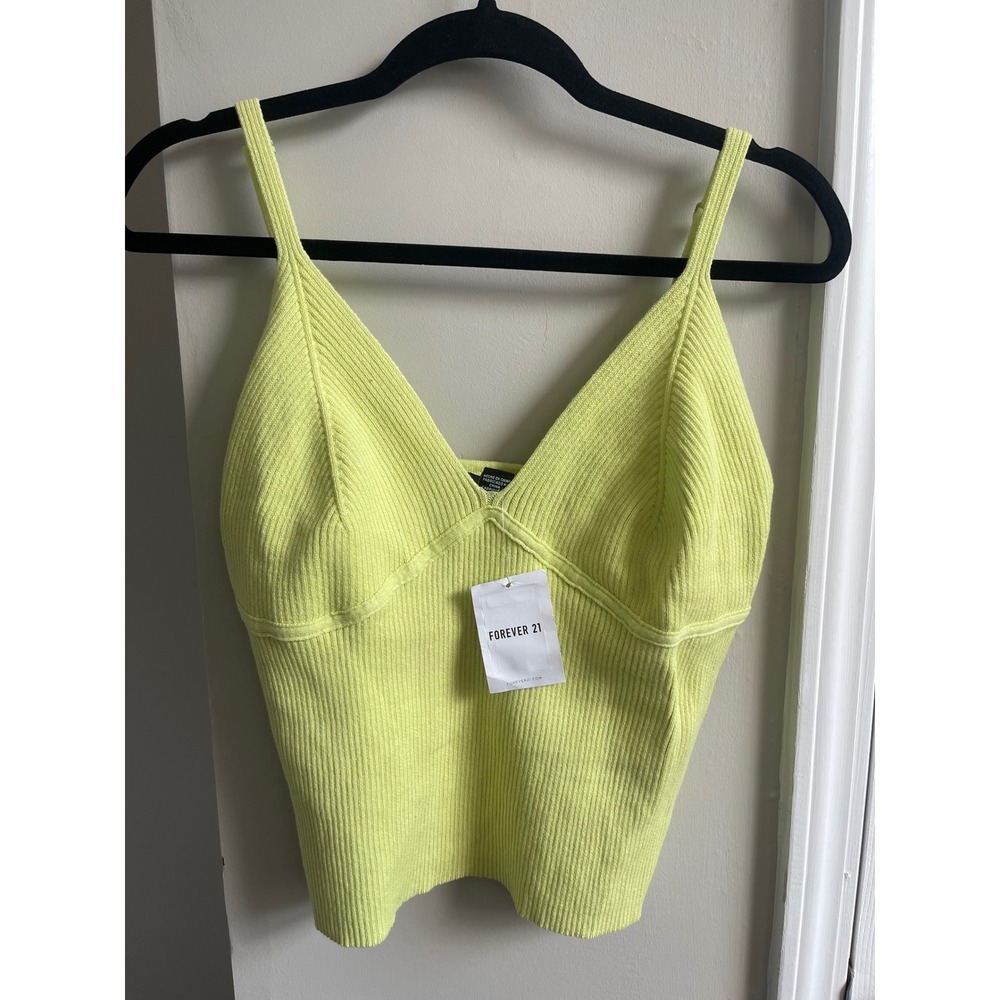Forever 21 Plus Ribbed Sweater Camisole Lime Green V-Neck Adjustable Straps 2X